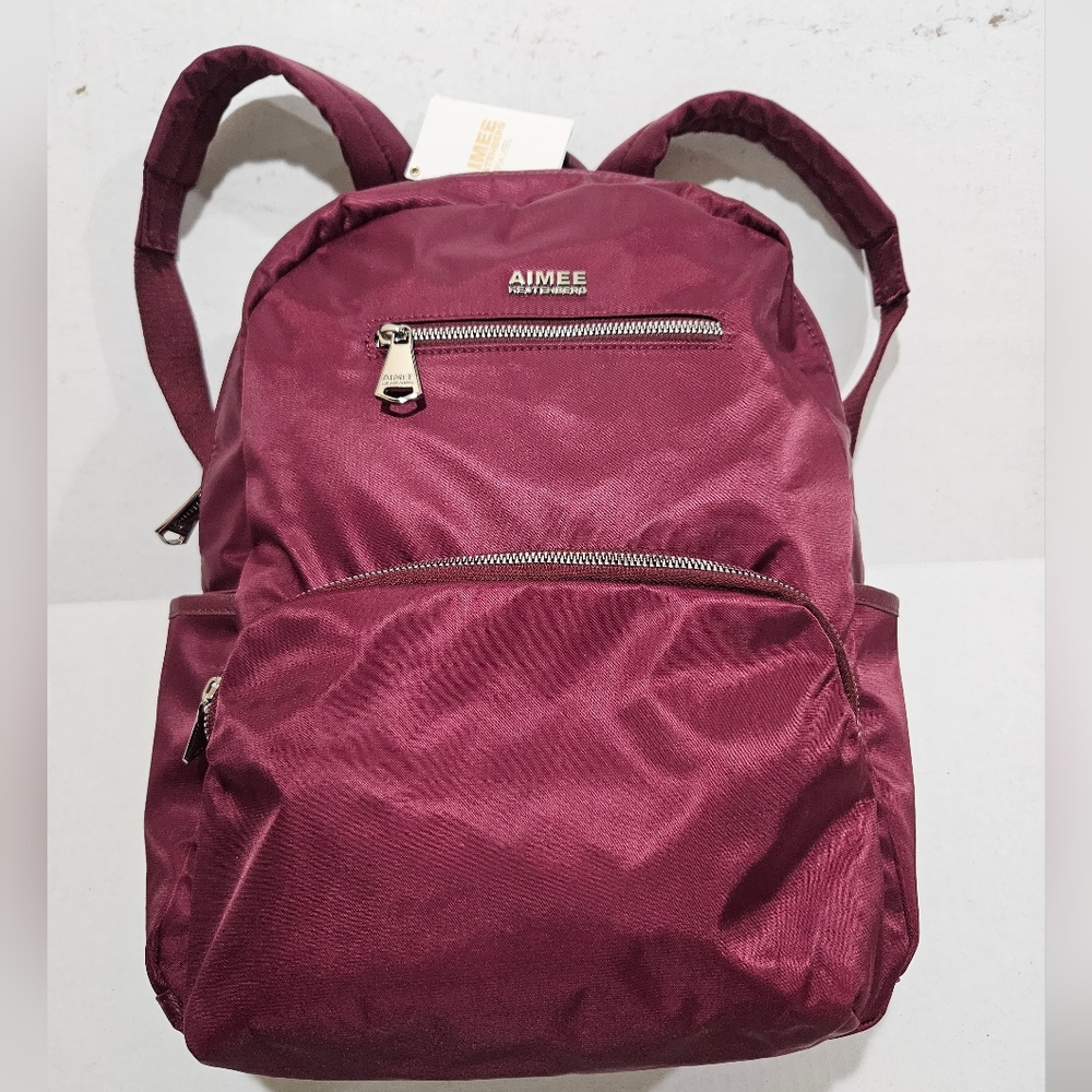 Aimee Kestenberg Burgandy Nylon Travel Laptop Computer Backpack 16"